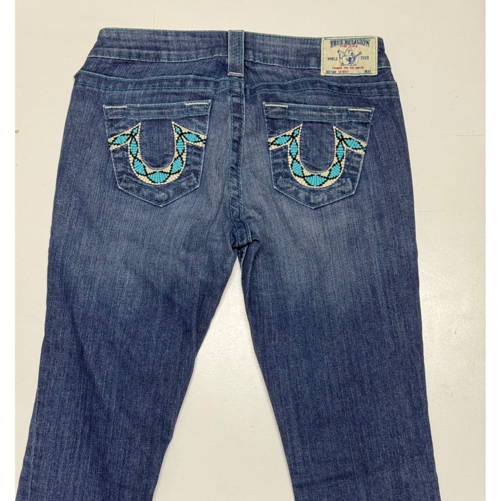 True Religion Womens Size 28 Jeans Western Skinny Blue Denim Embellished USA‎